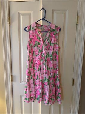 Lilly Pulitzer Pink & Green Floral Sleeveless Collared Shift Dress